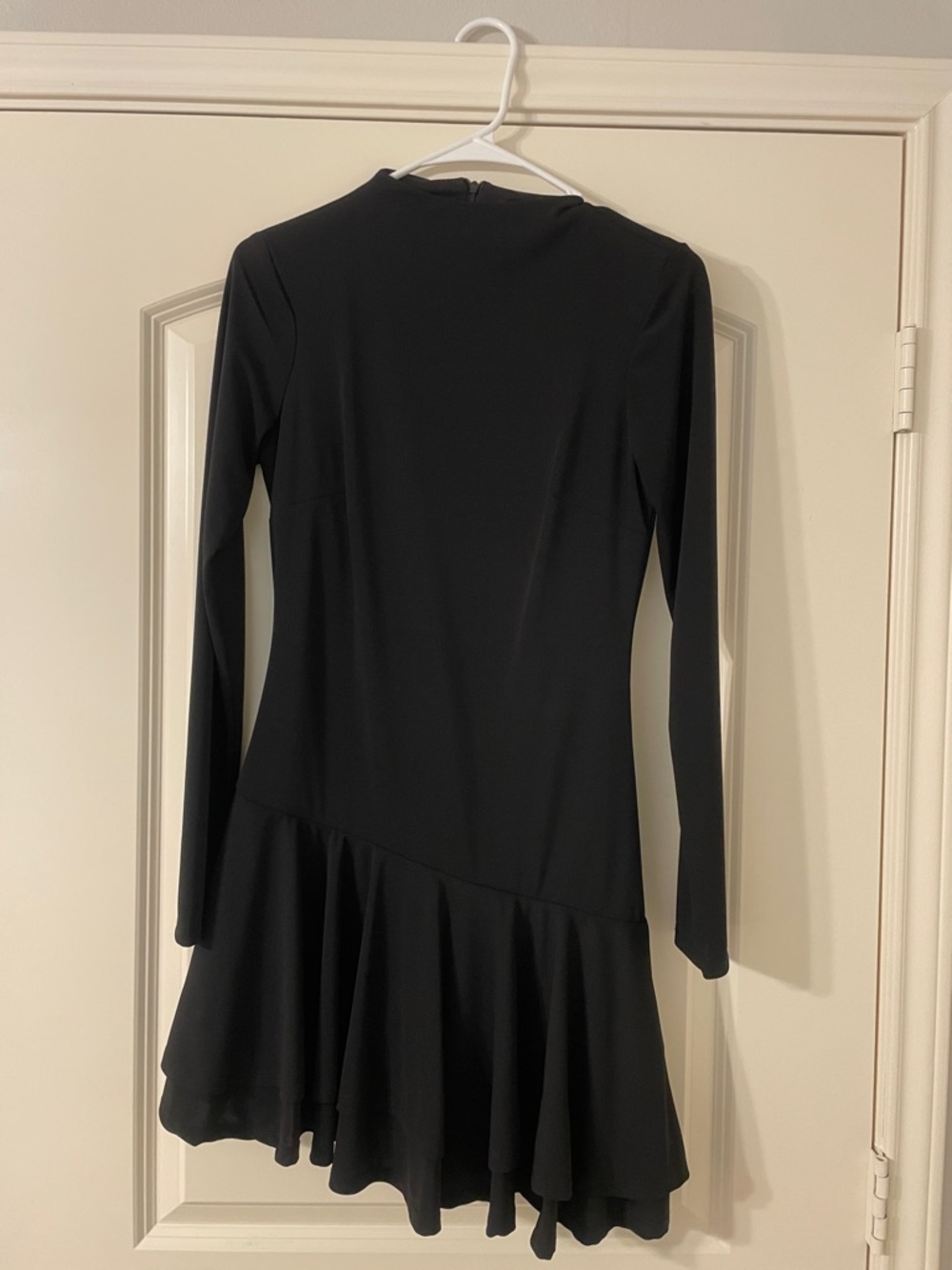 Zara Black Asymmetrical Ruffle-Hem Long Sleeve Dress